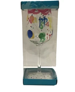 De-Lite Hand Painted Wine Glass Goblet Happy Birthday New in Box - Picture 1 of 4