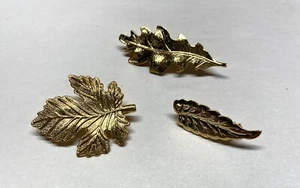 3 GOLD PLATE Pins, Brooch -LEAVES- Maple leaf, Oak leaf- 1 1/2" - Picture 1 of 6