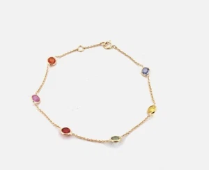 Natural Multi Sapphire Bracelet Solid 10k Solid Yellow Gold Delicate And Dainty - Picture 1 of 1
