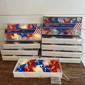 4th of July 10 Red White Blue Pinwheel Style String Lights Set Indoor Use NIB - Picture 1 of 10