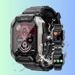 Men's Black Smartwatch, 2.01'' HD, Bluetooth, IP68, Fitness Tracker - Picture 1 of 6