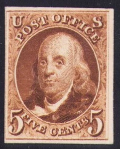 1875 US 3P4 5c Benjamin Franklin Red Brown Proof on Card MLH - Picture 1 of 3