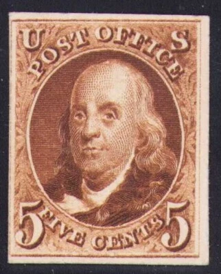 1875 US 3P4 5c Benjamin Franklin Red Brown Proof on Card MLH - Image 1 of 3