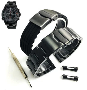 Steel & Silicone Black Replacement Watch Band Casio Edifice EF-527 EF527BK-1AV - Picture 1 of 7
