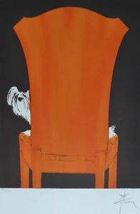 RENE GRUAU White dog on red chair HAND SIGNED Lithograph Dior Givenchy illust - Picture 1 of 5