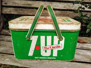 Vintage 7up Metal Basket With Lid Handles The Uncola Keep America Beautiful 13" - Picture 1 of 10