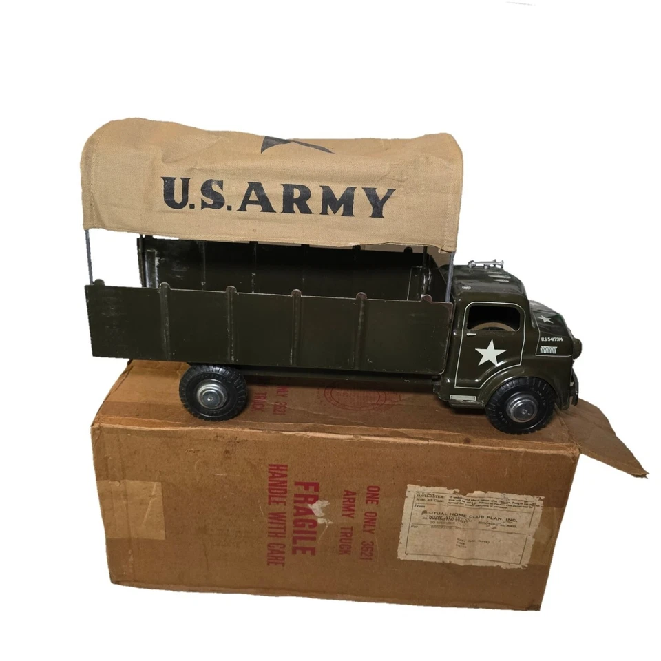 Vintage Marx Lumar US Army Carrier Transport Truck and Box 1950s 18" Long Canvas - Image 1 of 4