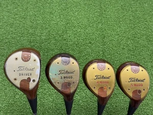 Titleist Golf Tour Model Oil Hardened Persimmon Driver + 3 4 5 Wood Set RH Steel - Picture 1 of 9