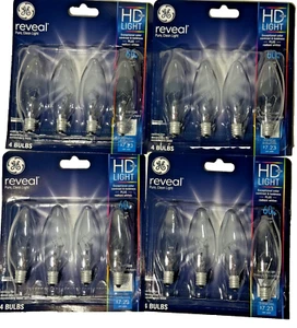 GE REVEAL HD PURE CLEAN LIGHT  60W Dimmable Candelabra 4 Pack - 16 Bulbs - Picture 1 of 3