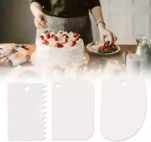 3pz STRUMENTI PER DECORAZIONE TORTE glassa levigatrice fondente spatola da forno raschietto - Foto 1 di 6