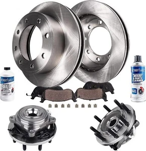 Front Rotors Ceramic Brake Pads + Wheel Bearing Hubs for 2014-2018 Ram 2500 3500 - Picture 1 of 1