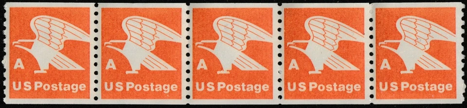 US 1743 A Series Orange Eagle 15c coil strip 5 MNH 1978 - Image 1 of 1