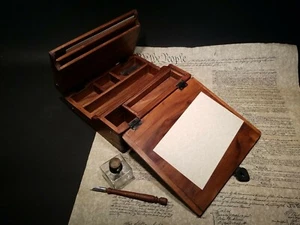 Antique Style Folding Writing Slope Lap Desk Box with Inkwell Pen Ink - Picture 1 of 12