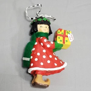 Mary Engelbreit Joy Christmas Collection Ornament Girl with Gift Resin 4.25" - Picture 1 of 8