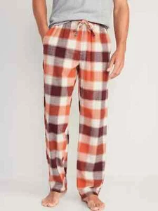 Pigiama uomo nuovo con etichette Old Navy arancione a quadri doppia spazzola flanella pantalone lounge XL - Foto 1 di 3