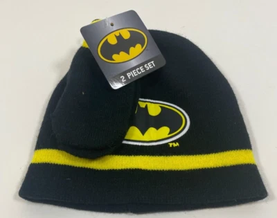 Juego de sombreros y mitones Berkshire Fashions Batman negro y amarillo nuevo con etiquetas Foto 1 de 4