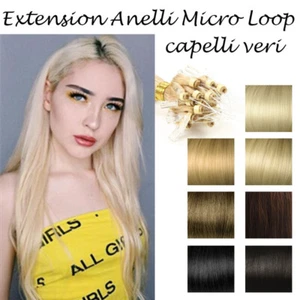 MICRORING Micro Loop 10 CIOCCHE EXTENSION capelli VERI 0,8 gr 46 cm Remy Hair AA - Picture 1 of 10