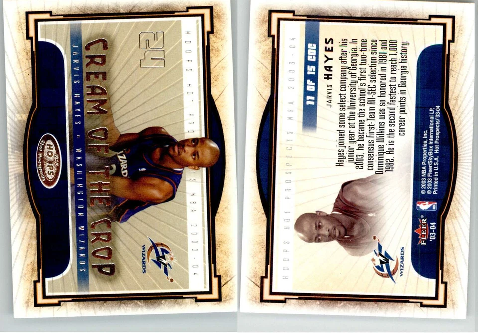 Jarvis Hayes 2003-04 Hoops Hot Prospects Cream of the Crop #11 Wizards RC Foto 1 de 1
