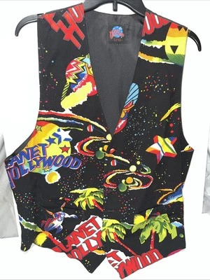 Vintage Planet Hollywood Vest L/XL 5 Button All Print Graphic Rare Retro Uniform - Image 1 of 4