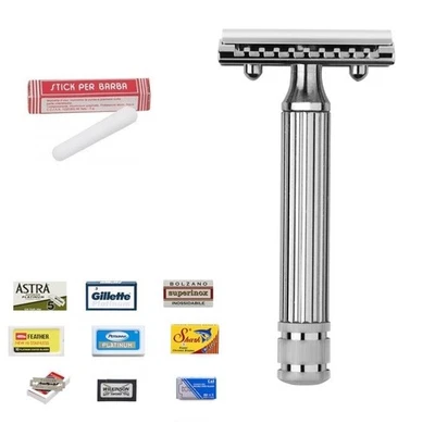 Rasoio di sicurezza Fatip Gentile Chrome +9 lamette e stick Made in Italy