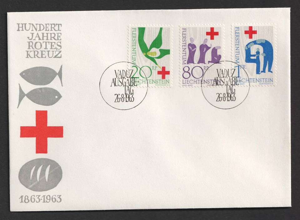 1963 Liechtenstein Red Cross FDC. Vaduz First Day Cover — 第 1/1 张图片