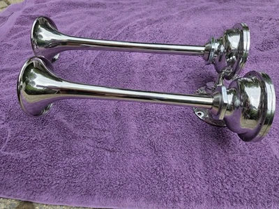 Grover Doble Trompeta Estilo Cromo Bocina de Aire - Barco Coche Camión Rat Rod Foto 1 de 4