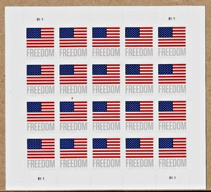 BANDERA DE LA LIBERTAD DE ESTADOS UNIDOS #5787 ESTRELLAS Y RAYAS 20 SELLOS COMO NUEVOS XF FOREVER HOJA SELLADA - Imagen 1 de 3