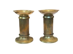 Vintage Brass Ribbed Candle Holders Set Of 2 - 6" Tall - Picture 1 of 7
