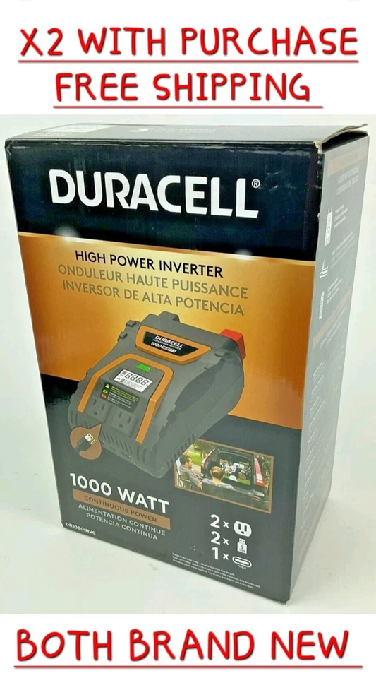 Duracell 1000W Power Inverter 2 AC Outlets 1 Pair of 1.5 Ft 6AWG Input Cables X2 - Image 1 of 1