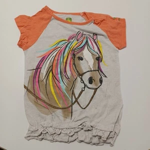 John Deere Girls 4T Large Rainbow Horse Graphic High Low Ruffle Hem Scoop Neck - Picture 1 of 12