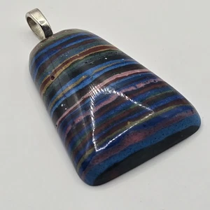 Vtg Handmade Rainbow Calsilica Pendant Polished Natural Gemstone Colorful - 20gm - Picture 1 of 10
