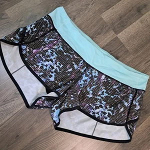 Lululemon Running Shorts Womens Size 10 Speed Up Black Blue Dot - Afbeelding 1 van 6
