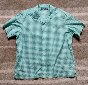 Vintage Polo Ralph Lauren Shirt Men’s 2XL Camp Loop Collar Gingham Green Check - Picture 1 of 7