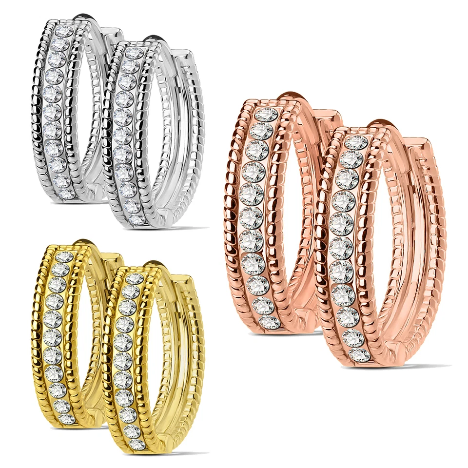 Paar 316L Edelstahl Klapp Creolen Zirkonia CZ silber rose gold Damen Ohrring - Bild 1 von 1