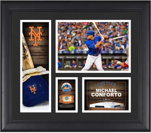 Michael Conforto NY Mets Framed 15x17 Collage w/Piece of G-U Ball Cover