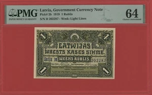 LATVIA 1 RUBLIS 1919 PICK # 2b PMG 64 CHOICE UNCIRCULATED. - Picture 1 of 2