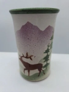 Vase Moose Elk Deer Stoneware Specialties Mountain Trees 5 3/4 inches tall - Picture 1 of 10