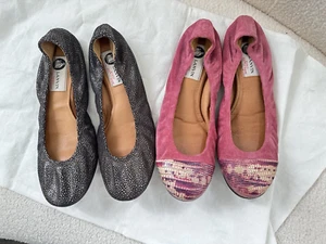 CY1 LOT OF 2 DARK GRAY / PINK SNAKE LANVIN LEATHER BALLET FLATS SHOES - Picture 1 of 4