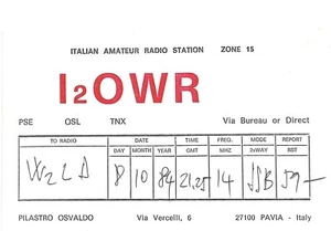 QSL Card CB HAM Radio PostCard 1984 Italian Amateur Station PAVIA Italy I2OWR - Picture 1 of 2