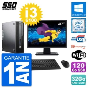 PC HP WorkStation Z240 SFF Ecran 27" i3-6100 RAM 32Go SSD 120Go Windows 10 Wifi - Photo 1/8