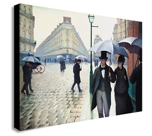 Paris Street Rainy Day by Gustave Caillebotte - Canvas Wall Art Framed Print - Picture 1 of 3