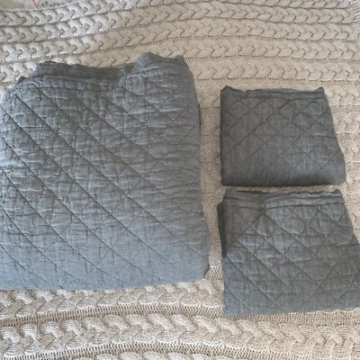 Pottery Barn Belgian Flax Linen Diamond   King Quilt and 2 sham Dark Forest - Image 1 of 4