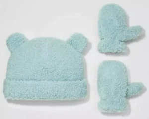 Toddler Girls' Sherpa Fleece Beanie with Mittens - Cat & Jack Dusty Blue 2T-5T - Picture 1 of 4