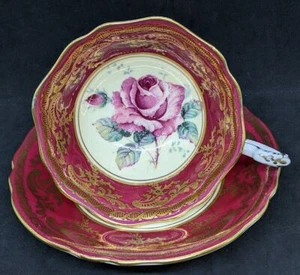Taza de té y platillo rosa de col grande rojo, dorado y con doble garantía PARAGON J6905/2 - Imagen 1 de 9