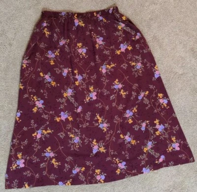 Bobbie Brooks DK Rojo Floral Talla L 12-14 Falda Larga Ligera Bolsillos Elásticos Foto 1 de 4