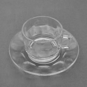 Set of Vintage Arcoroc France Expresso Cup & Saucer  Glass Modern Circles - Picture 1 of 3