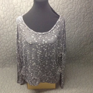 SALBEI ~ Marineblau & Creme Strick Burnout Top Neu ohne Etikett Größe L - Bild 1 von 8