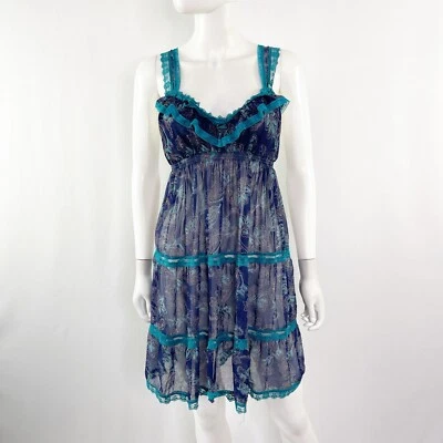 Victoria's Secret Angels Blue Paisley Babydoll Mini Dress Size M Y2K Trendy Sexy - Image 1 of 4