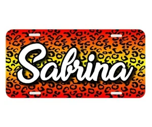Personalized Leopard Red Orange Sunset Rainbow Monogrammed License Plate Car Tag - Imagen 1 de 8