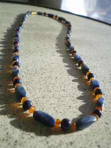  1/2 Sautoir Design "Nefertiti" en Lapis-Lazuli et Cornaline !! (Egypte) 145 cts - Picture 1 of 1